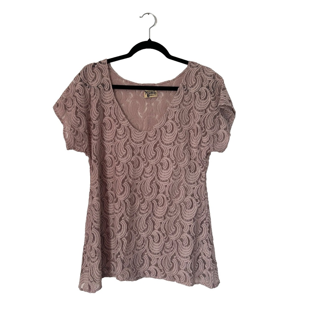 Show Me Your Mumu Top OS Mauve Semi Sheer‎ Lace Overlay Scalloped Embroidery